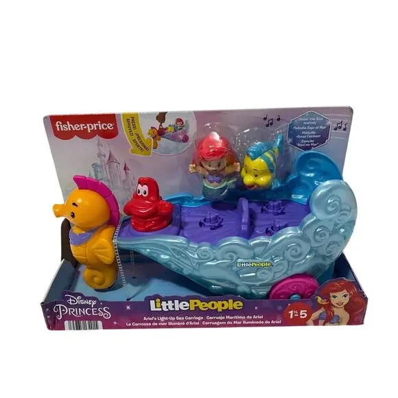 NEW Fisher-Price Little People Disney Princess Ariel's Light-Up Sea Carriage