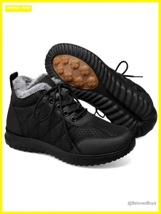 Faux Fur Lined Waterproof Ankle Snow Booties Anti-Slip Winter Boots Women