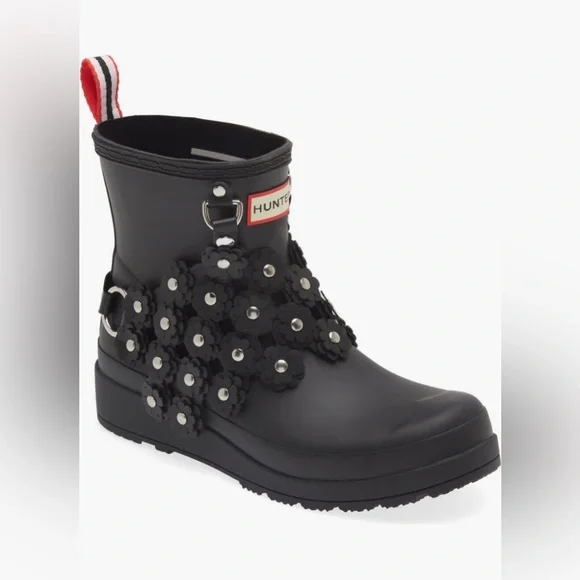 NIB $550 Noir Kei Ninomiya x Hunter Chain Embellished Rubber Ankle Rain Boot, 5M
