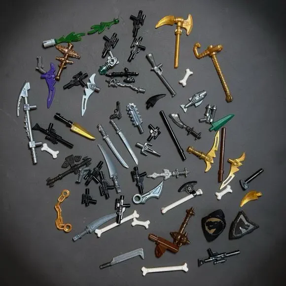 Lego Weapons Lot - Swords Guns Staffs Shields Clubs Axes