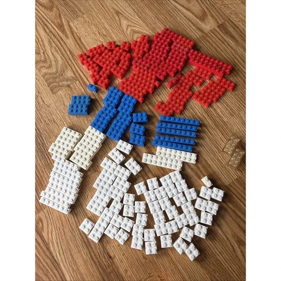 Vintage LEGO 150 Pieces Various Bricks Mostly Pat Pend Red White Blue 1958-1962