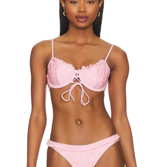 NWT Frankie’s Bikini Lucia Pink Eyelet Lace Top, sz Medium