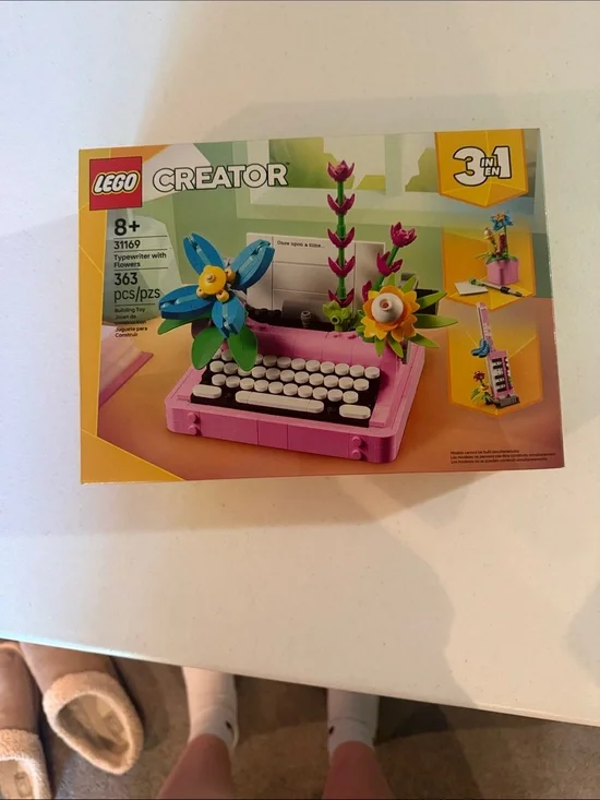 Lego Creator Pink Typewriter with Blue and Yellow Flower Accents