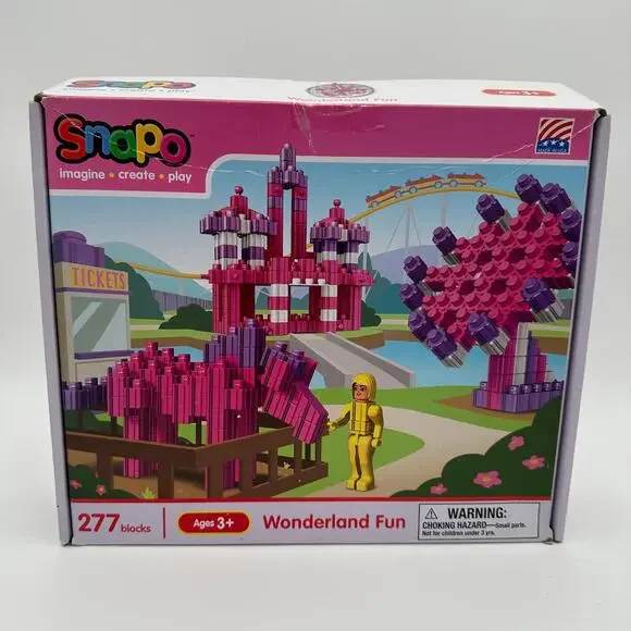 Snapo Blocks, Wonderland Fun, Snap Together Blocks Pink Yellow Toys Age 3+
