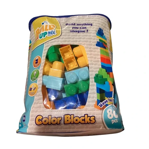 Build Me Up Maxi‎ Color Blocks 80 Piece Set Toddler Building Toy Storage Bag