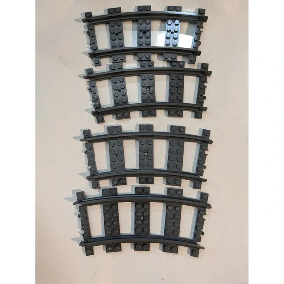 Lot of 4 Lego Plastic Rail Road Train Track Curved City Replacement 53400 Grey