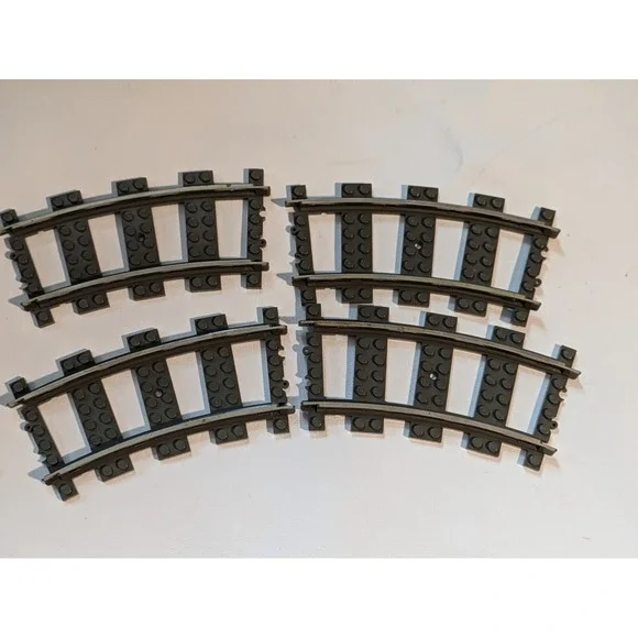 Lot of 4 Lego 9v Metal Rail Train Track Curved 4520 2867 4511 4512 4558 Old Grey