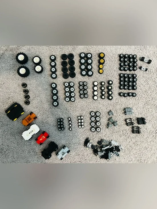 LEGO-Assorted Black and White Wheels and Car Pieces