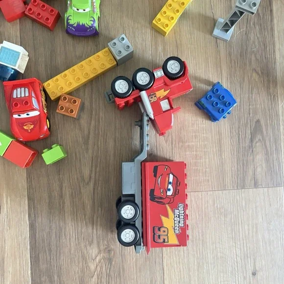 Vintage Disney Cars Toy Lot - LEGO DUPLO & Mega Bloks Truck, Wingo, McQueen