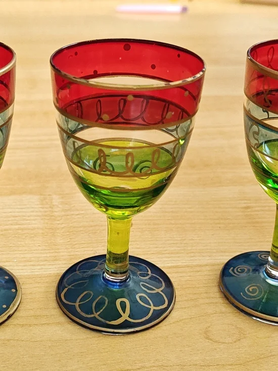 Pier 1 Imports Festive Stripe Multi-Color Hand Painted Shot Glasses - Set of 3