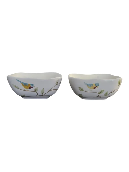 Pier 1 Imports White Ceramic Bird Motif Serving Bowls - Set of 2