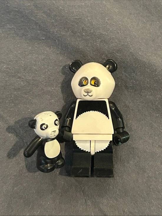Lego panda costume minifigure with teddy bear