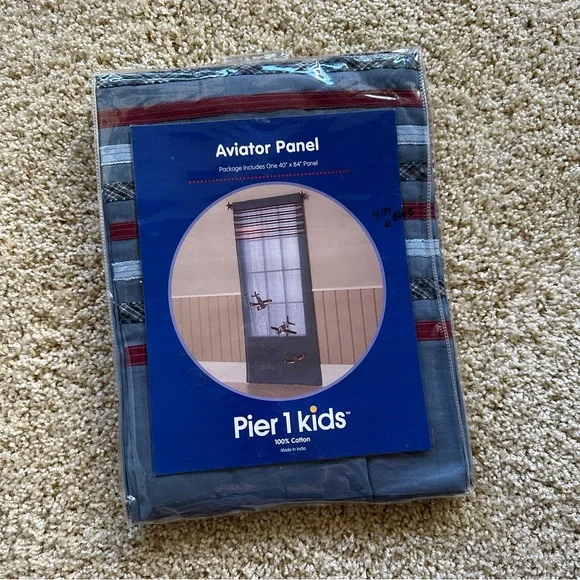 Pier 1 Kids Aviator Panel Curtain 40x84 Airplane Planes‎ NIP