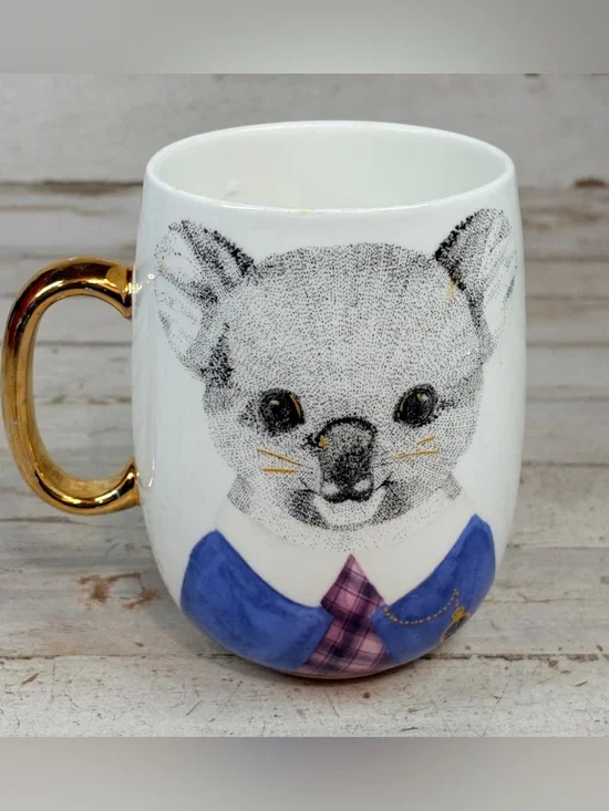 Pier 1 Imports Koala Bear Book Club Coffee Mug Fine China Gold Handle 20 fl oz