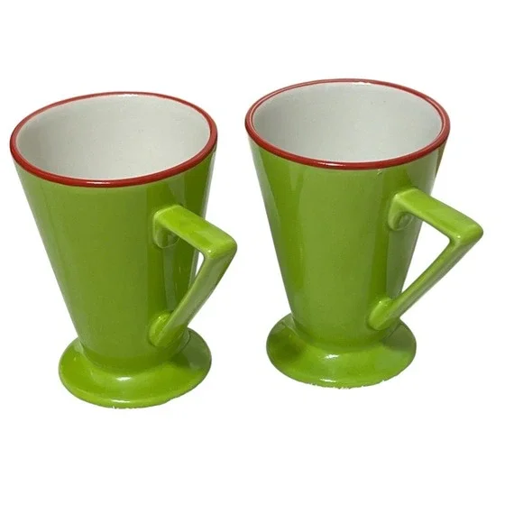 Pier 1 Angleterre England Retro Green‎ Footed Coffee Mugs Novelty Tea Cups set