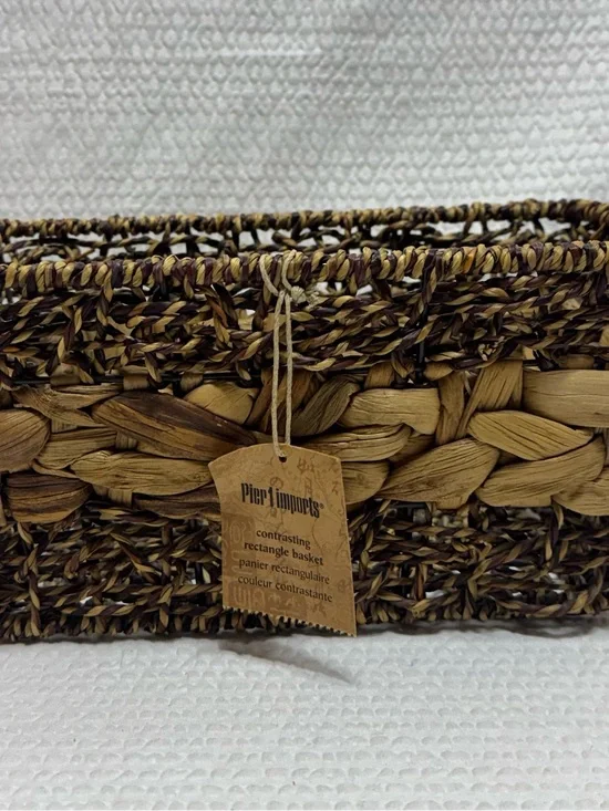 Pier 1 Natural & Dark Brown Woven Rectangle Basket