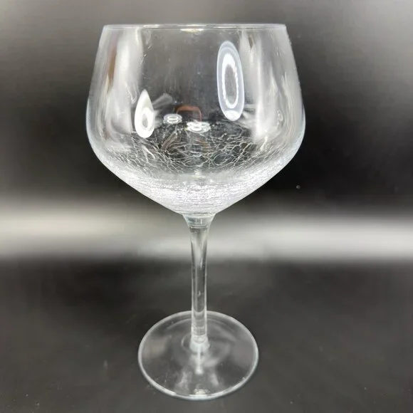 Pier 1 Reflections Balloon Clear Crackled‎ Glass Single Cup Stem Barware Glass
