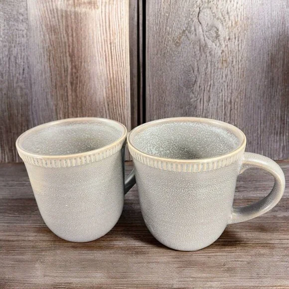 Pier 1 Easton Charcoal Gray Stoneware Coffee‎ Mug Cup Set 2 Mugs Cups Ceramic