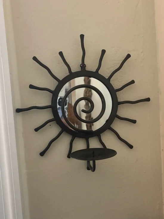 Vtg Pier 1 Imports Wrought Iron Sunburst Candle Holder Wall Sconce Scroll 90's