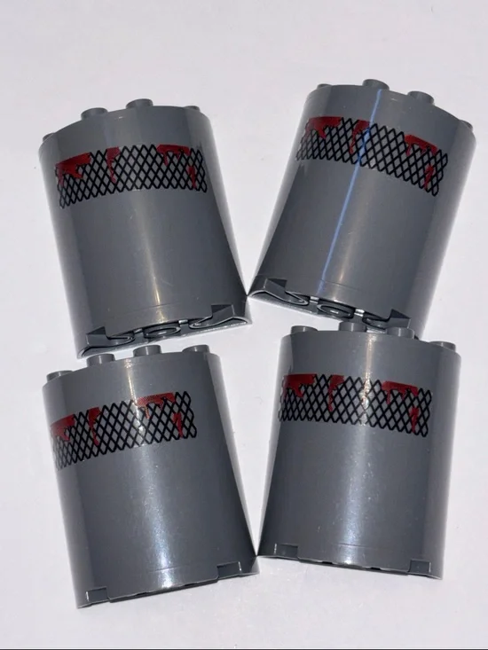 LEGO Dark Bluish Gray Cylinder with Red and Black Mesh Print (4)