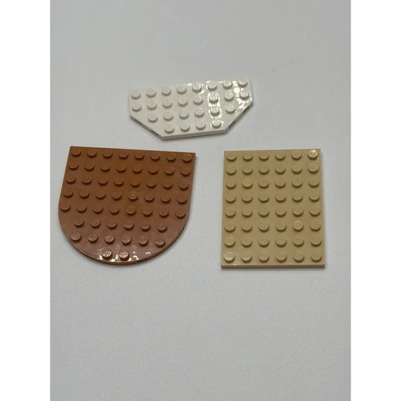 LEGO Plates Lot 3pc‎ Brown 8x8 Round Tan 6x8 Rectangle White 4x9 Wedge 41948