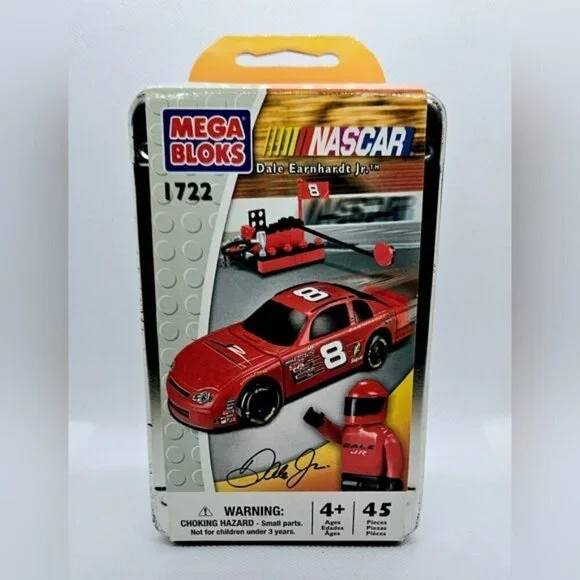 Dale Earnhardt Jr. NASCAR Mega Bloks 45 Pc Tin Set 1722 Winners Circle.