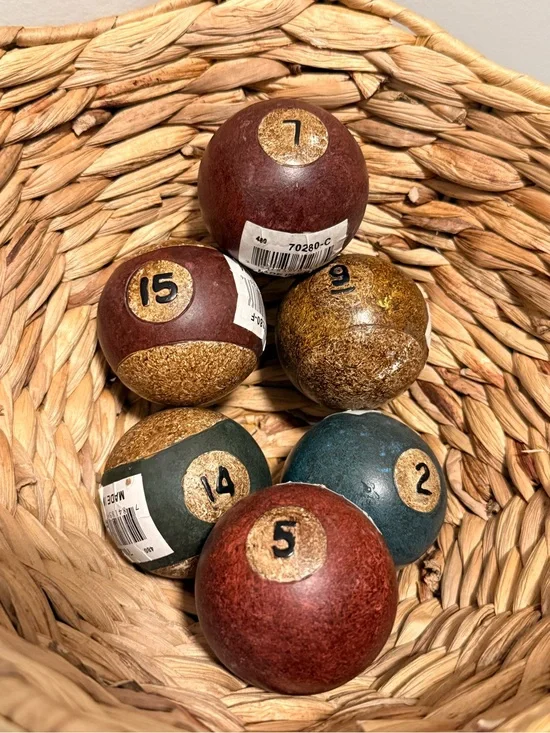 Decorative Vintage Pier 1 Pool Object Balls - Rustic Red, Teal & Gold Set