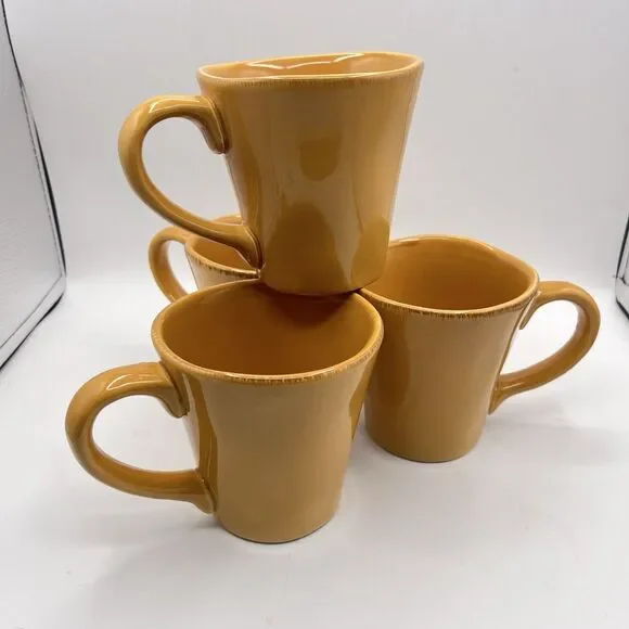 PIER 1 Earthware Elemental Coffee Mugs | Honey Color | 12 oz | Set of 4