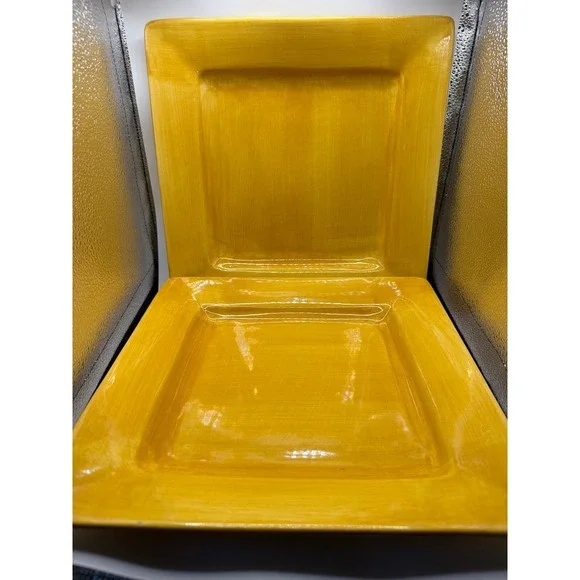 2 Pier 1 Essential Colours Yellow Square Dinner Plates 10.5