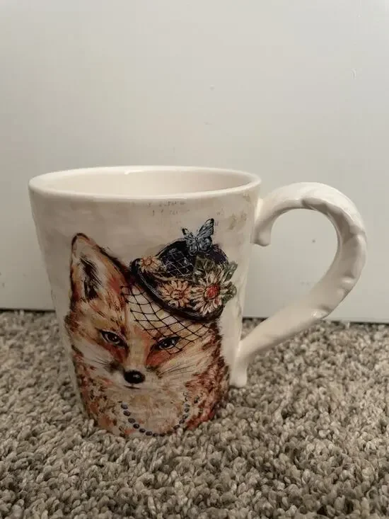 Pier 1 Exclusive Ironstone Large Mug Mrs. Fox In Church Hat 16 Oz.