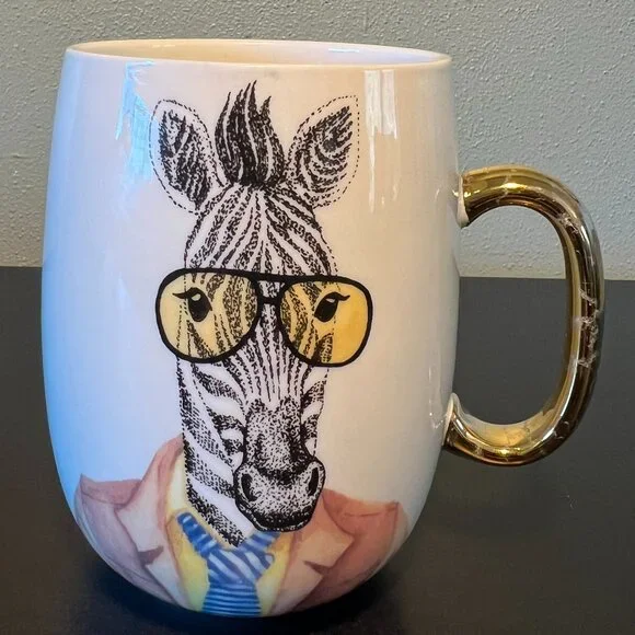 Pier 1 Imports ZEBRA Hipster Animal Aviator Sunglasses Suit Tie Coffee Cup Mug