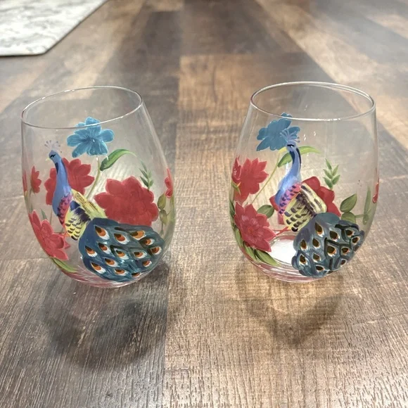 Set of two Pier 1 hand painted wine glasses