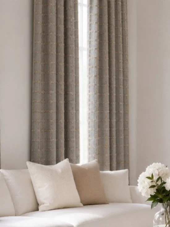 Pier 1 Imports Embroidered Curtain Panels Set of 4 50x86 Beige sage Lattice New