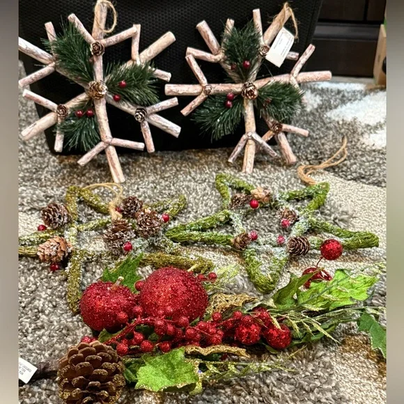 Pier 1 Rustic Twig Star & Snowflake Ornaments Michaels Fruit Pick Set of 5