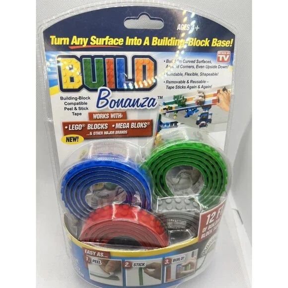 Build Bonanza Block Peel & Stick Tape Works w LEGO® gray red green 4 rolls New