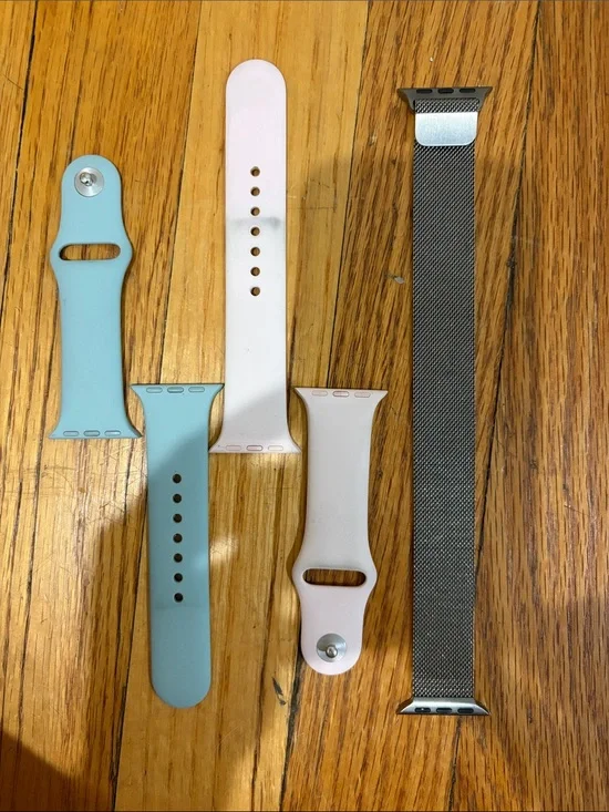 Apple Watch Bands in Mint, Pale Pink, and Silver Milanese Loop