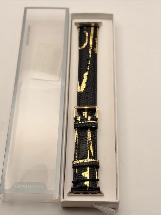 Apple Watch Band Black Leather With Gold, 38/40/41mm, New