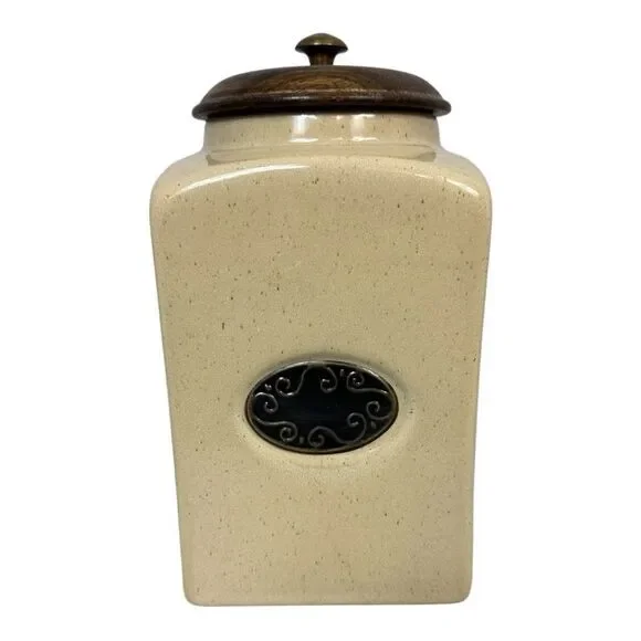 Pier 1 Imports India Rustic Beige Speckled Ceramic Canister