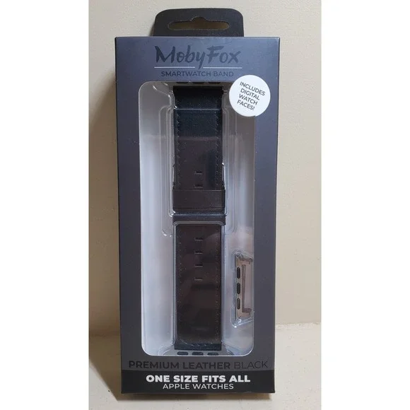 MobyFox Leather Apple Watch Band Black (1 Size Fits All Apple Watches) BRAND NEW