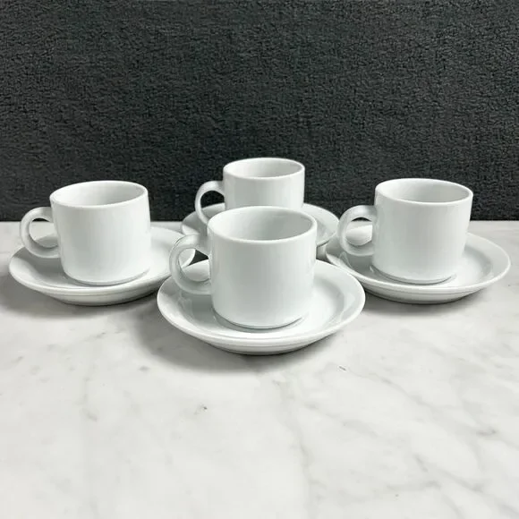 Pier 1 White Porcelain Demitasse Cups Saucers Set of 4 Espresso Coffee