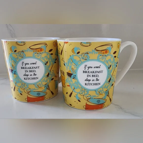 Rare Discontinued Pier 1‎ Breakfast In Bed Porcelain Mugs Set Of Two 16 Oz