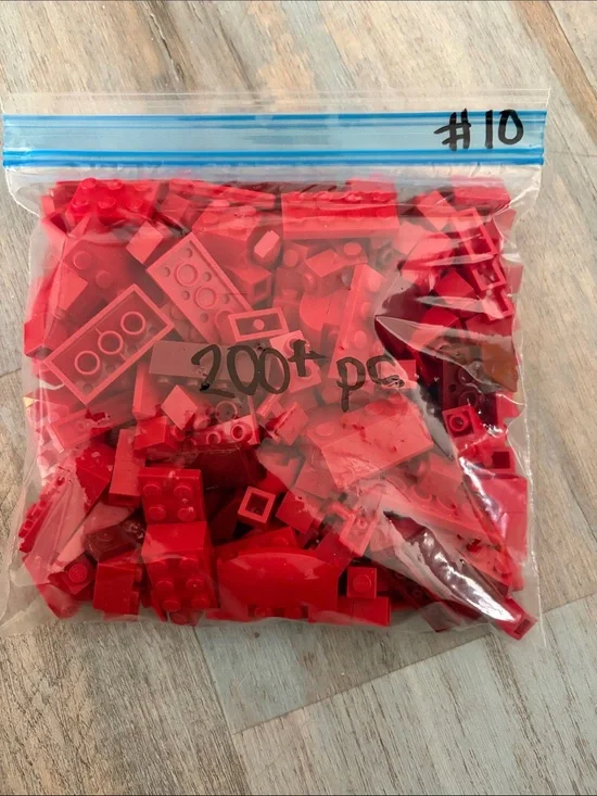 LEGO Red Bricks & Assorted Lot Bulk Parts & Pieces, 200 pc