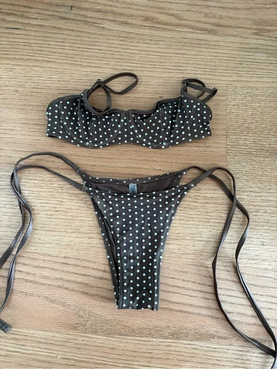 Frankie's Bikinis Brown Polka Dot Tie-Side Bikini