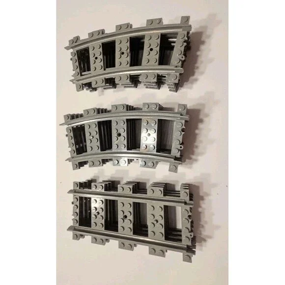 Set Of Lego Gray 53400 Curved Train Tracks (10pc) & 17275 Straight Tracks (4pc)