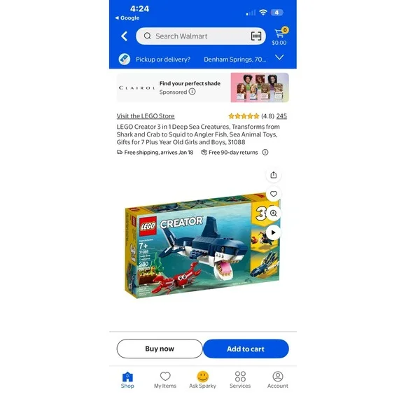 LEGO Creator 3 in 1 Deep Sea Creatures 31088 Building Toy‎ Kids Ages 7+
