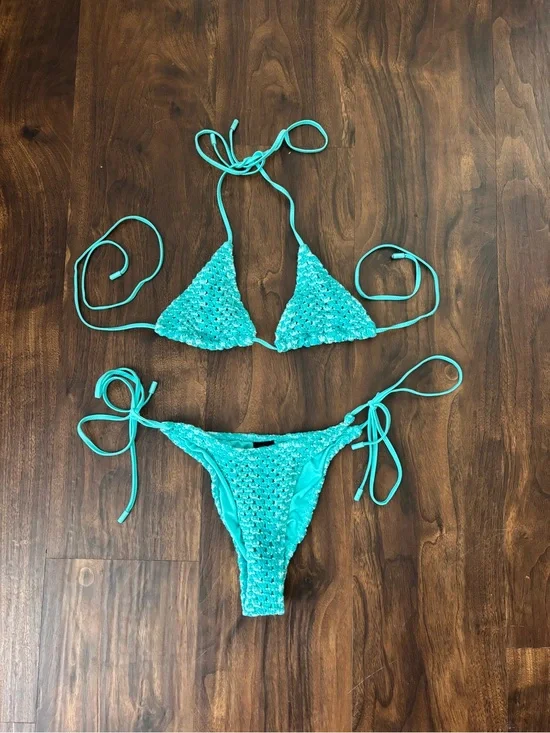 triangl swimwear Turquoise Crochet Tie-Side Bikini