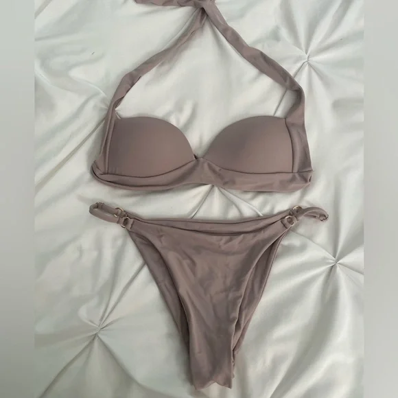 Monday Swimwear Halter Bikini Set in Mauve Taupe