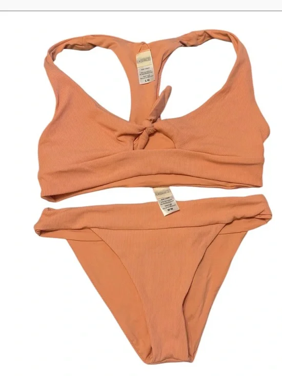 L*SPACE Ribbed Bikini Set L Top M Bottom Peach Tie Front Swimwear