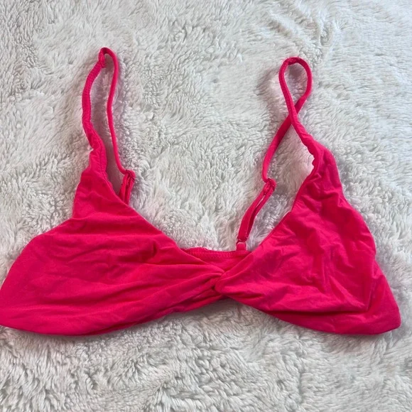 SKIMS Twist Front Bikini Top Hot Pink‎ Neon Adjustable Straps Size M RN158973