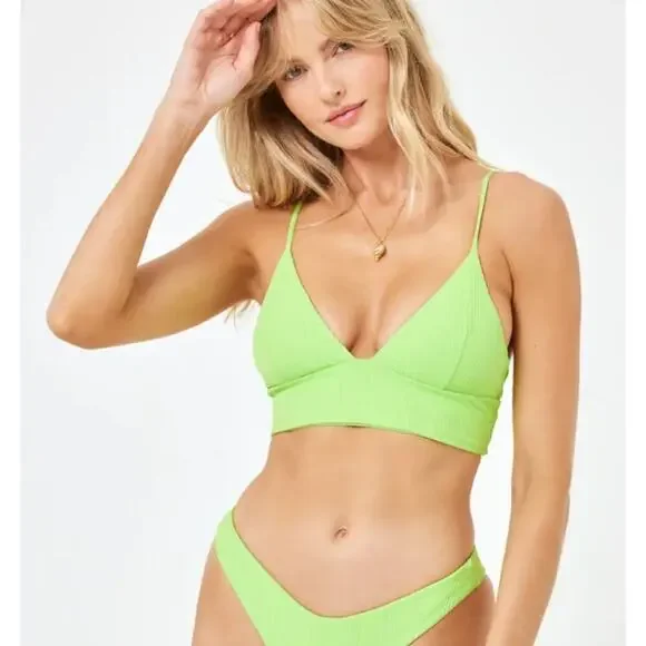 L*Space Winnie Bikini Top Ribbed Green Size Large NEW with tags!